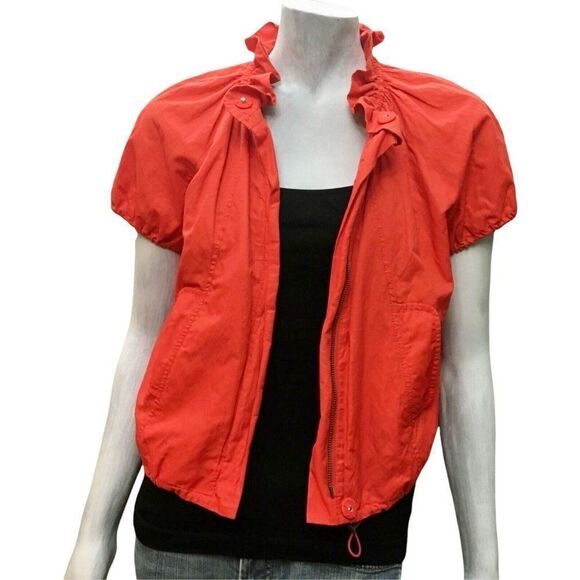 Kenneth Cole Womens Red Short Sleeve Zipper Ruffle-Collar Shrug Jacket - Picture 2 of 8